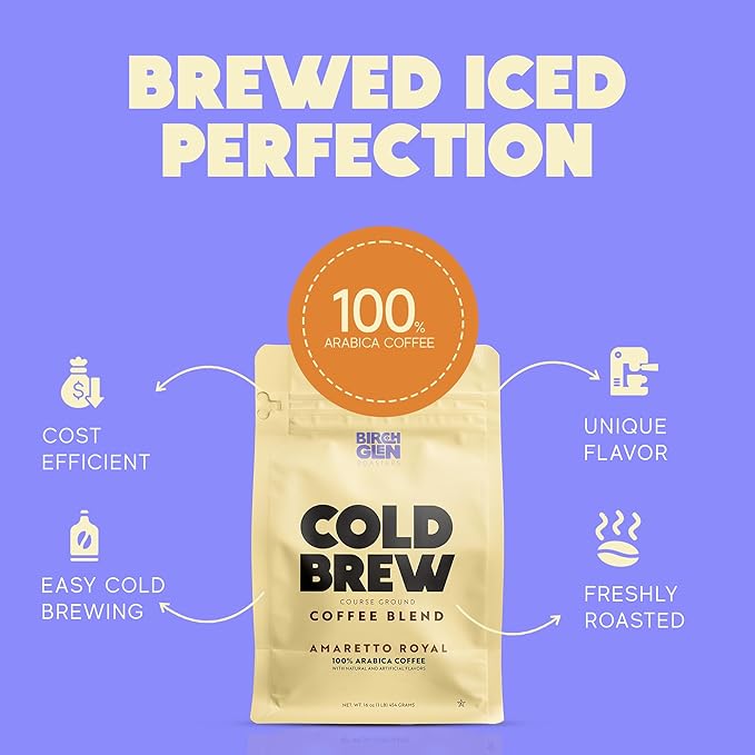 Birch Glen Roasters Cold Brew Coffee | Flavored Coarse Ground Coffee | Medium Roast | Artisanal Roasting | 100% Arabica |1 LB Bag | Tiramisu