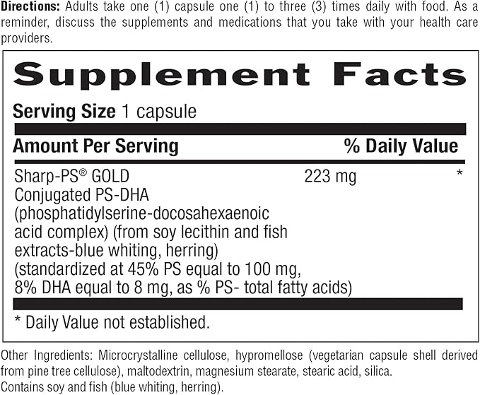 Country Life Sharp Thought - Memory &amp Cognitive Support Supplement – Sharp-PS Gold Phosphatidylserine + DHA – Promotes Mental Clarity &amp Faster Recall – Gluten-Free 60 Capsules