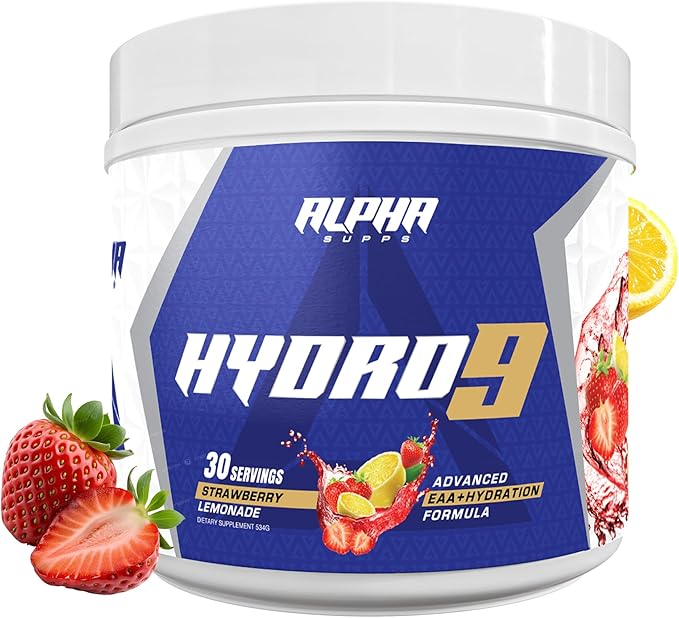 Alpha Supps Hydro 9 Aminos | EAA + Hydration Formula | Essential Amino Acids EAAs Powder with BCAAs &amp Electrolytes 30 Servings - Strawberry Lemonade