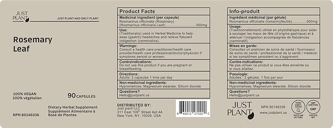 Rosemary Leaf Extract 500mg 90 Vegan Capsules Herbal Supplement for Mind Body &amp Hair Wellness Gluten-Free Plant-Based
