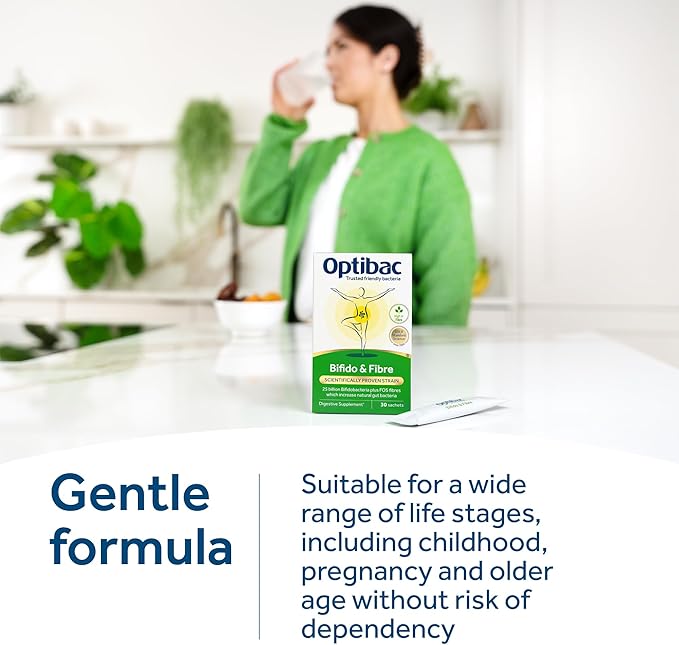 Optibac Probiotics Powder with Bifidobacteria &amp Fibre 30 Sachets 2 Pack | 25 Billion CFU + 4g FOS Fibre | Vegan Probiotic &amp Prebiotic Blend | Shelf Stable &amp Gluten Free | for Everyday Dige