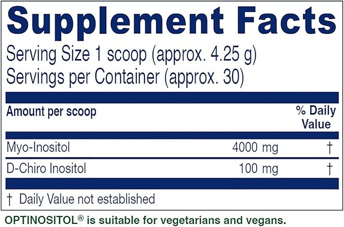 Vitanica Optinositol - Ovulation Support with Myo-Inositol &amp D-Chiro Inositol - Women's Health Supplement with 4000 mg Myo-Inositol Powder &amp 100 mg D Chiro Inositol - Pro Logo - 4.4 Oz