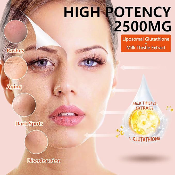 2 Packs 2500MG Liposome Glutathione Gummies Composite L-Cysteine Collocation Milk Thistle Increas 98% Absorption Rate Antioxidant Anti-Aginga