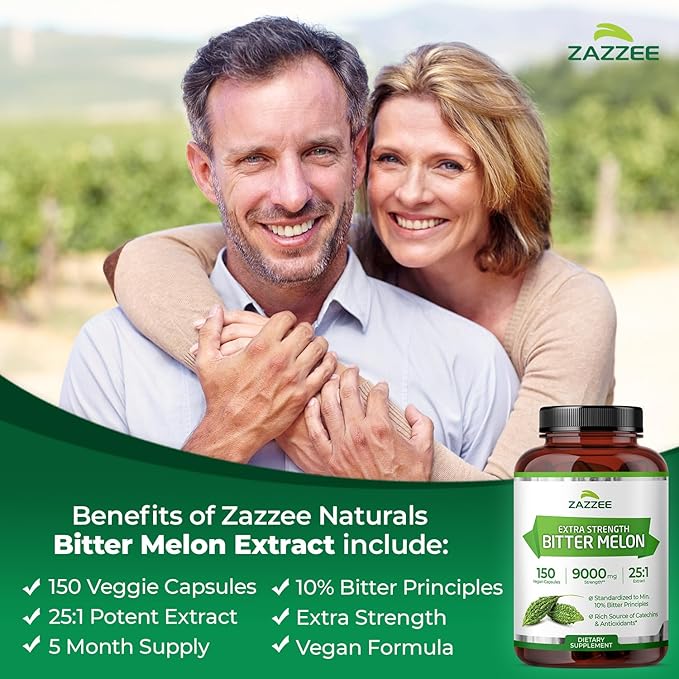 Zazzee Extra Strength Bitter Melon 25:1 Extract 10% Bitter Principles 150 Vegan Capsules 5 Month Supply Momordica Charantia Antioxidant &amp Metabolic Support Non-GMO Made in the USA