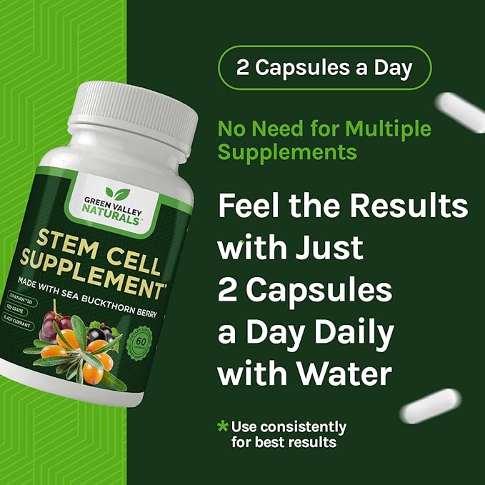 GREEN VALLEY NATURALS Stem Cell Restore – Cellular Health Support Supplement with CYANTHOX™30 Sea Buckthorn Black Currant Grape Seed &amp Resveratrol | Antioxidant &amp Healthy Aging Support | 60