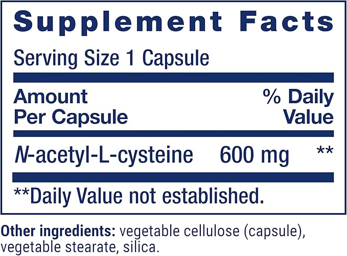 Life Extension N-Acetyl-L-Cysteine (NAC)ImmuneRespiratoryLiver HealthNAC 600 mgPotent antioxidant SupportFree-radicalsEasy to Absorb60 Capsules(Pack of 2)
