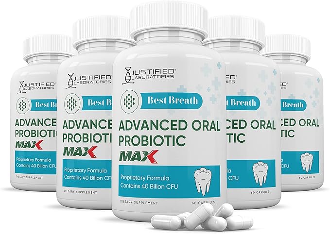 Justified Laboratories (5 Pack) Best Breath Max 40 Billion CFU Probiotic Oral Support 300 Capsules