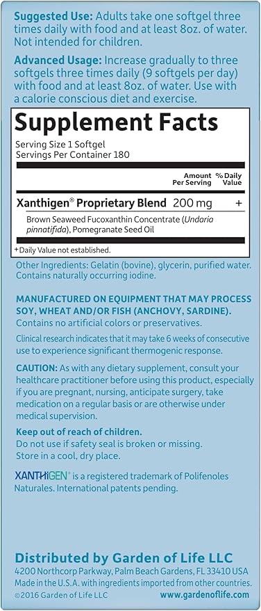 Garden of Life Fucoxanthin Supplements - FucoThin Diet Pill for Weight Loss 180 Count
