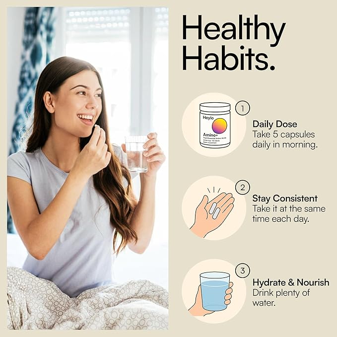 Heylo Amino+ Acid Supplement Blend - Essential Amino Acids with BCAAs for Muscle Recovery Energy and Protein Synthesis | Healthy Skin &amp Joints - Vegan Non-GMO 150 Tablets