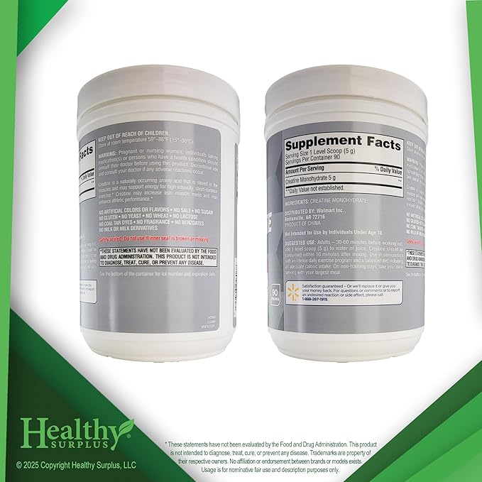 Vital Volumes Tips Card and Equate Creatine Monohydrate - 15.87 Oz (450g) - 5g Per Serving - 90 Servings