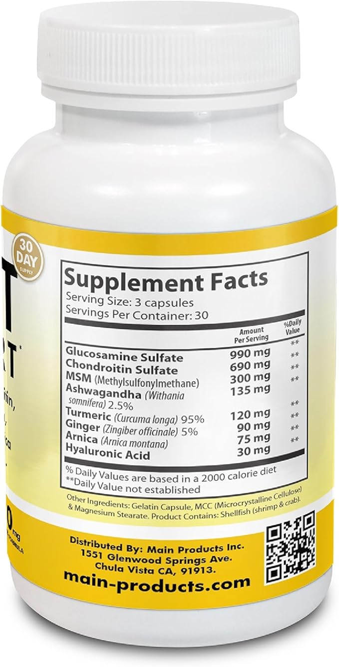 Glucosamine Chondroitin MSM Hyaluronic Acid Ashwagandha Turmeric Ginger Arnica - Joint Support Supplement Micronized 2430mg 2 Pack