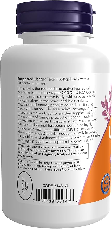 NOW Supplements Ubiquinol 100 mg High Bioavailability (The Active Form of CoQ10) 120 Softgels &amp Supplements L-Carnitine 1000 mg Purest Form Amino Acid Fitness Support* 100 Tablets
