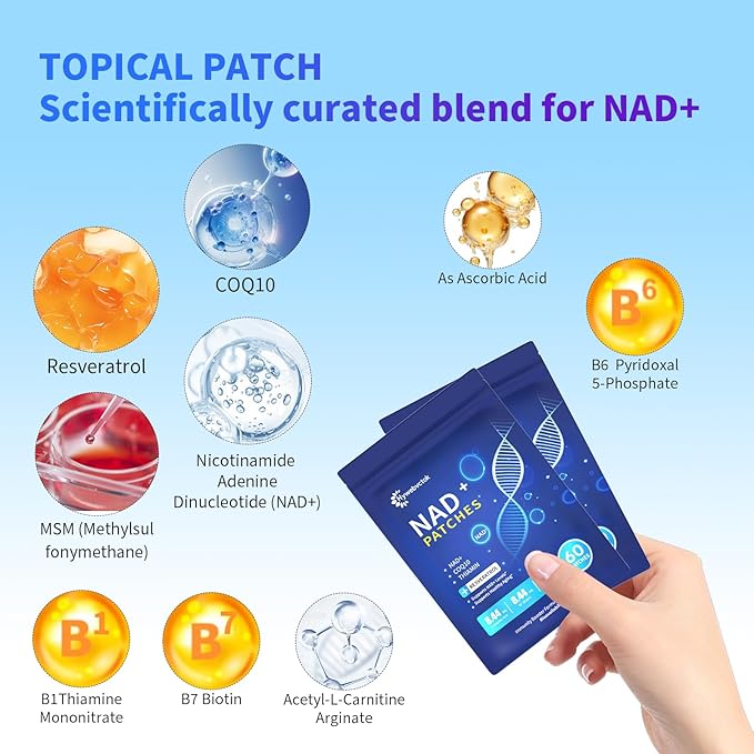 NAD Patches for Women &amp Men 60 Count NAD+ Boost Patch for Anti-Aging Wellness and Energy Support Extra Strengthwith NMNCoQ10Thiamine &amp Resveratrol