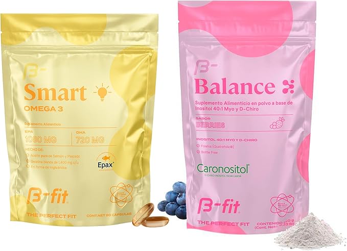 B-FIT B Inositol Balance + Omega 3 Bundle – Myo-Inositol &amp D-Chiro 40:1 with Folic Acid – Berry Flavor Powder – Fish Oil 1800 mg EPA &amp DHA