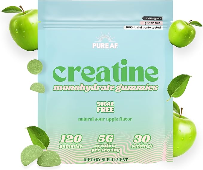 Creatine Gummies for Women – Sugar Free | Sour Green Apple – 120 Creatine Monohydrate Gummies | Lean Muscle Glute Growth Strength &amp Cognitive Boost