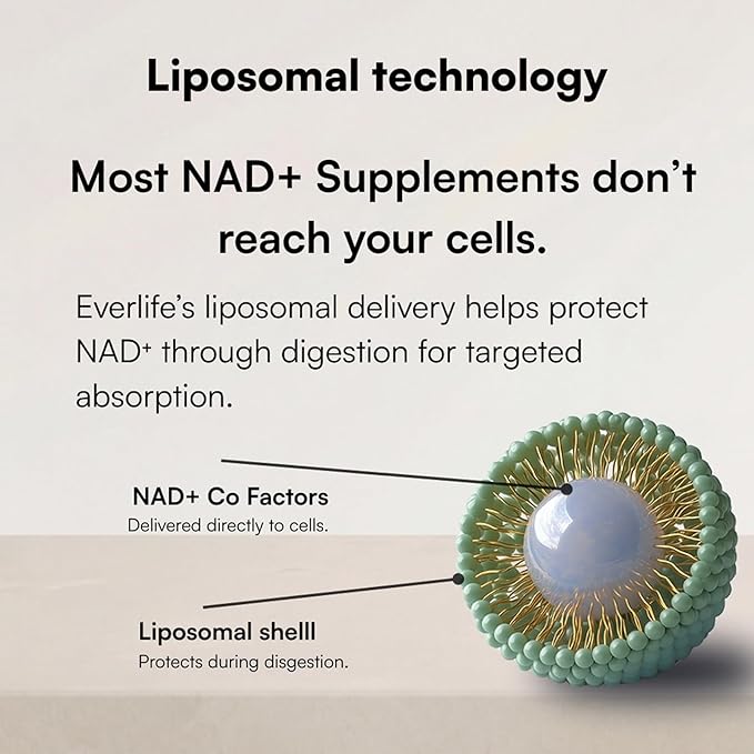 Everlife Liposomal NAD+ Liquid Supplement – 150mg Shot with Liposomal Trans-Resveratrol TMG &amp Glycine – Boosts Energy Cellular Repair Healthy Aging &amp Longevity – NMNH Alternative – 30 Servi