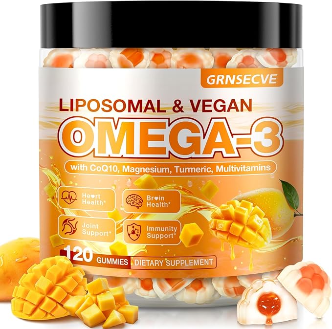 Vegan Omega-3 Gummies - Fish Oil Omega 3 Supplements Alternative for Adults - Algae DHA 600mg &amp EPA 400mg Vitamin D3 K2 - No Fish Taste - for Brain Eye Immune Support - Sugar Free120 Count