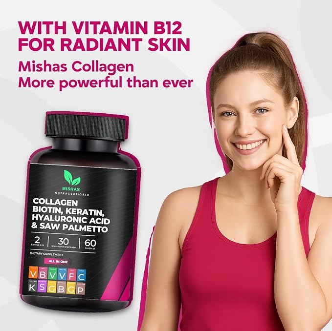 Multi Collagen Hair Pills - Biotin 10000mcg Keratin &amp Hyaluronic Acid - Hair Growth - Hair Skin &amp Nails Vitamins &amp DHT Blocker - Vitamin E Folic Acid Pumpkin Seed MSM Saw Palmetto 60 Ve