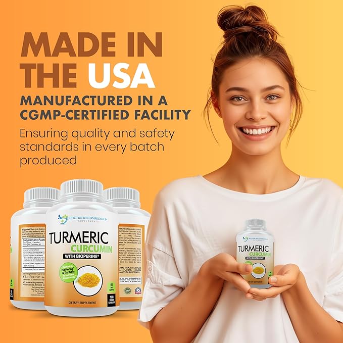Turmeric Curcumin Supplement - 2250mg/d - Veggie Caps - 95% Curcuminoids with Black Pepper Extract (Bioperine) - 750mg Capsules - 100% Organic - Most Powerful Turmeric (180 Count)