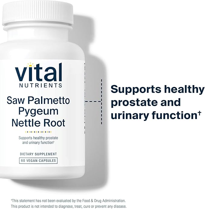 Vital Nutrients Saw Palmetto with Pygeum &amp Nettle Root - Vegan Saw Palmetto for Men Supports Healthy Prostate Function* - Gluten Dairy Soy Free - 60 Capsules
