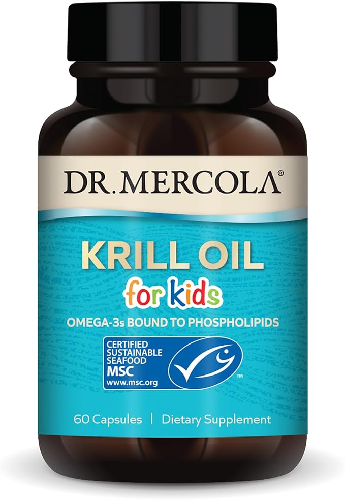 Dr. Mercola Krill Oil for Kids - 320 mg - MSC Certified - Supports Brain &amp Body Development - Phospholipid Form for Absorption - Non-GMO Gluten-Free &amp Soy-Free - 60 Capsules