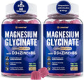 Magnesium Glycinate 500mg/250mg for Adults Teens - Plus D3B6 &amp Zinc - Magnesium Glycinate GummiesHigh Absorption - Support for RelaxationBrainBone &amp Immunity Health - Sugar Free - 120Cts