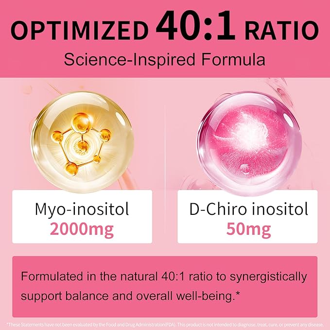 Myo-Inositol &amp D-Chiro Inositol (40:1 Ratio) - Support Hormone Balance Fertility &amp Ovarian Health - 120 Vegan Capsules 30-Day Starter Pack