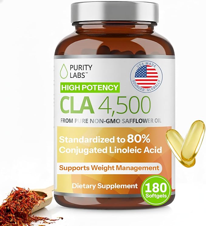 Purity Labs CLA Supplements 4500MG - Non-GMO Safflower Oil - Supports Energy Weight Loss Heart Health and Muscle Health - 180 Soft gels