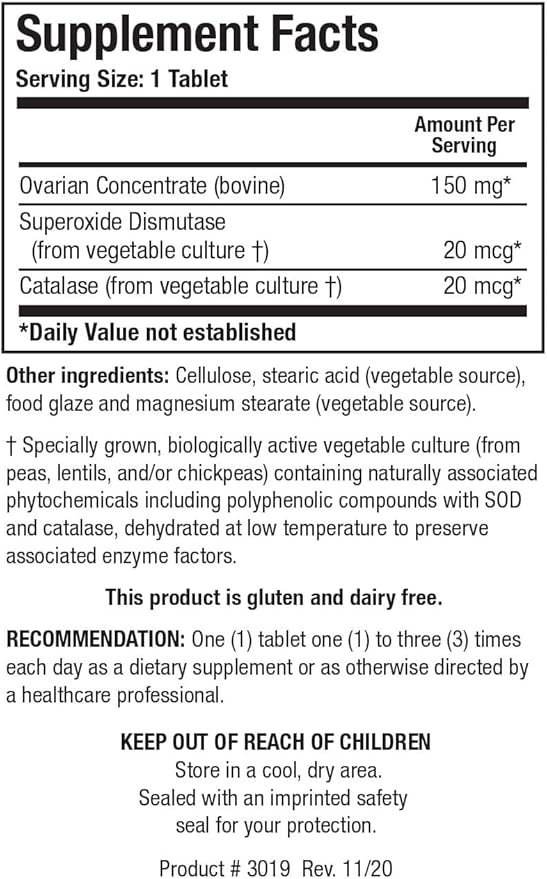 Biotics Research Cytozyme O Raw Bovine Ovarian Tissue Supports Female Health SOD Catalase Potent Antioxidant Activity 60 Tablets