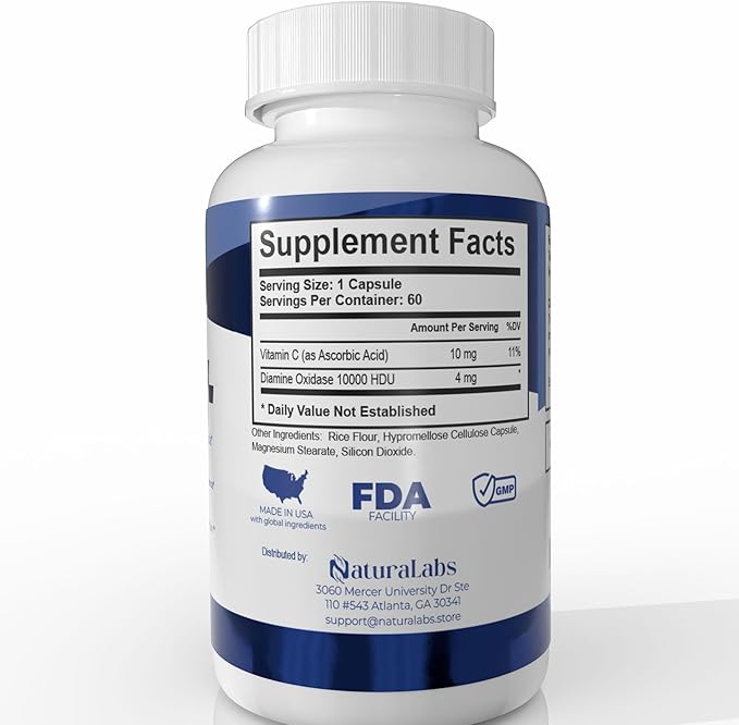 DAO Supplements Histamine Blocker – DAO Enzyme + Diamine Oxidase &amp Vitamin C for Gut Health &amp Food Support – 60 Servings - 1 Capsule Before Meals for Histamine Intolerance