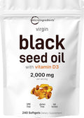 Micro Ingredients Black Seed Oil with Vitamin D3 1000 IU 240 Softgels | 2000 mg Black Seed Oil Per Serving | Nigella Sativa Oil | 2-in-1 Unrefined Seed Oil Formula | Non-GMO cGMP Manufactured