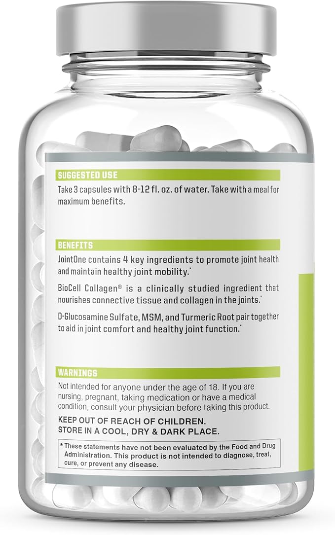 JointOne Joint Support by NutraOne - Joint Supplement for Women and Men to Help Maintain Joint Health with Collagen Glucosamine and Turmeric* (90 Capsules)