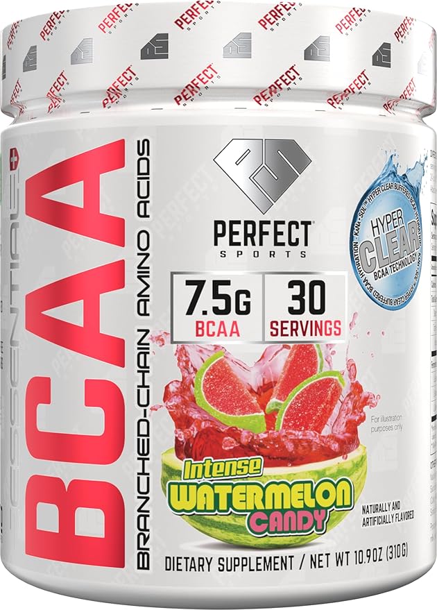 PERFECT SPORTS Essential BCAA Hyper Clear | KaNa-Sol™ Technology | 7.5g Vegan BCAAs | Zero Sugars Carbs or Calories | 30 Servings (Watermelon Candy)