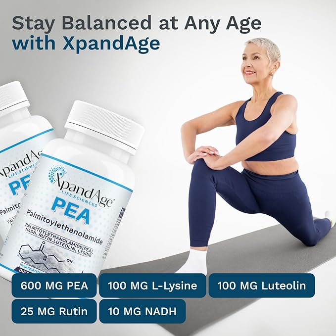 Palmitoylethanolamide(micronized Pea) with LuteolinNadhRutin and Lysine for ImmunityNervous* System* Support and Overall Wellness.60 Vegetable Capsules Made in USA.