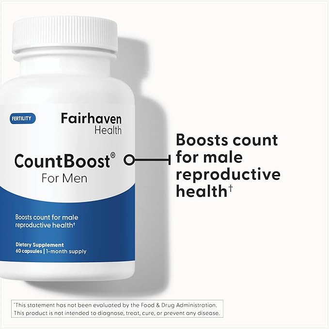 Fairhaven Health CountBoost for Men Optimal Count and Volume Male Fertility Supplement - Pre-Conception Nutrition for Him - with Ashwagandha Vitamin C and CoQ10-60 Capsules