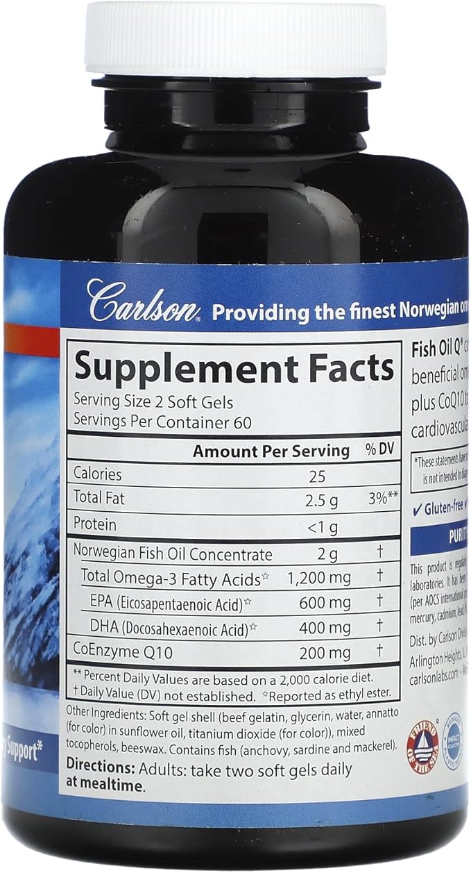 Carlson Fish Oil Q 100 mg Omega-3s and CoQ10 120 Soft Gels