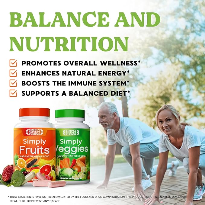Simply Nature's Pledge - Packed with 42 Different Fruits &amp Vegetables - 2-Month Supply - Made with Real Non-GMO Whole Foods - Supports Energy &amp Overall Wellness - Soy-Free - 360 Capsules
