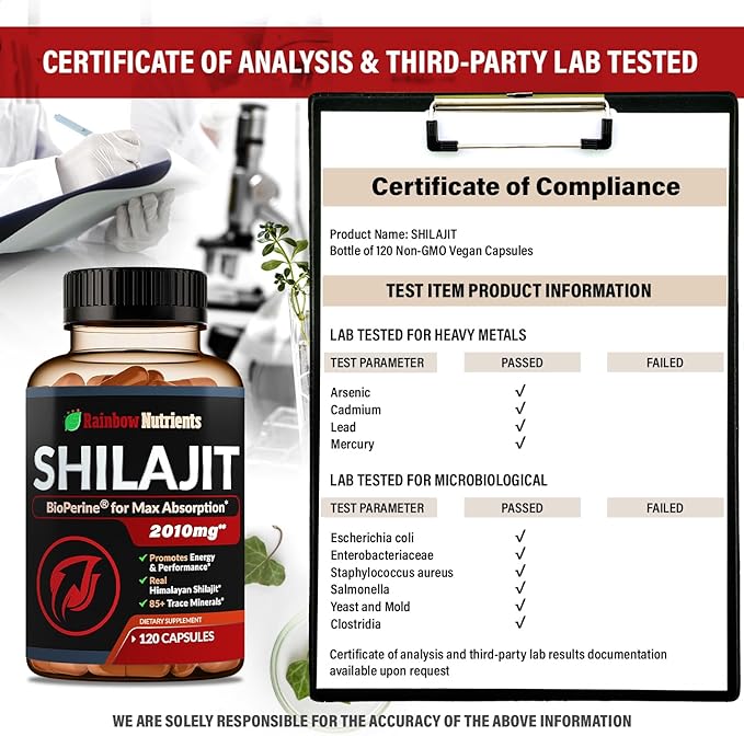 Pure Himalayan Shilajit Capsules Supplement (2010mg + Absorption Enhancer+50% Fulvic Acid) Natural 30:1 Shilajit with 85+ Trace Minerals for Energy Performance Immune Support| Non GMO| 120 Pills