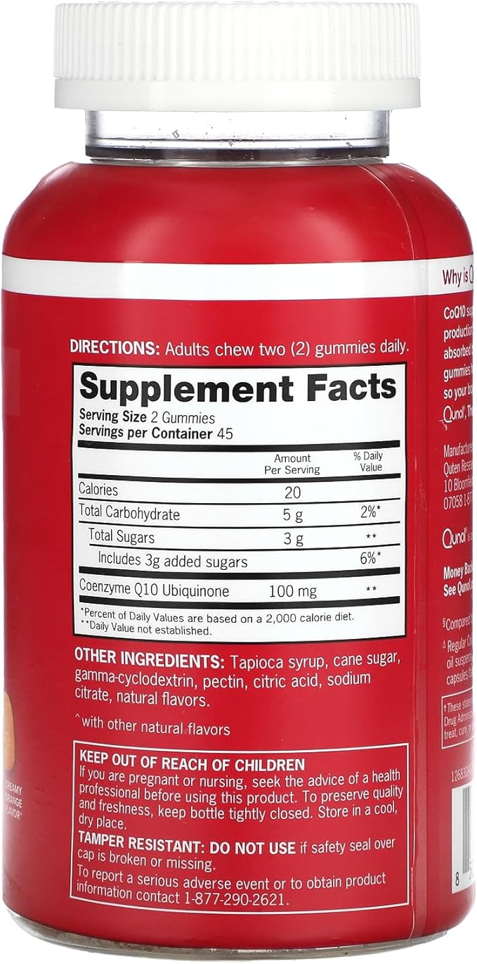 Qunol CoQ10 Gummies CoQ10 100mg Delicious Gummy Supplements Coenzyme Q10 Helps Support Heart Health Vegan Gluten Free Ultra High Absorption - 90 Count