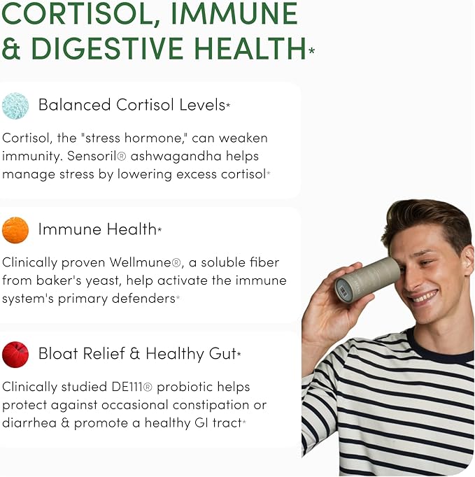 Ready To Defend Immune &amp Gut Support – Spore Probiotic DE111® Beta Glucan Ashwagandha – Supports Immunity Gut Health Stress &amp Bloating Relief Supplement – 60 Capsules