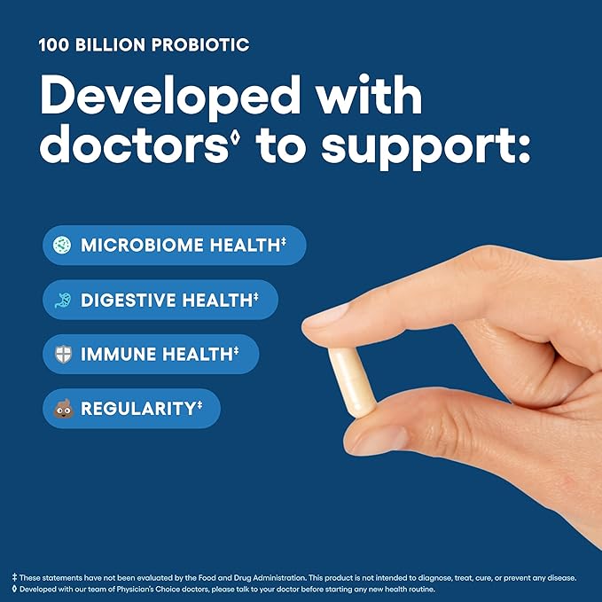 Physician's CHOICE 100 Billion Advanced Probiotic - 16 Strains + Organic Prebiotics - Digestive &amp Gut Health - Supports Occasional Constipation Diarrhea Gas &amp Bloating - Probiotics for Women