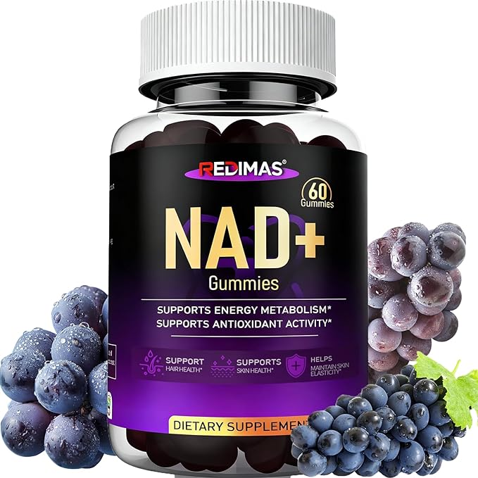 NAD Gummies with Resveratrol Multivitamin Blend Quercetin Collagen and Zinc Chewable NAD Gummy for Women Natural Grape Flavor Convenient Daily Chew 60 Count