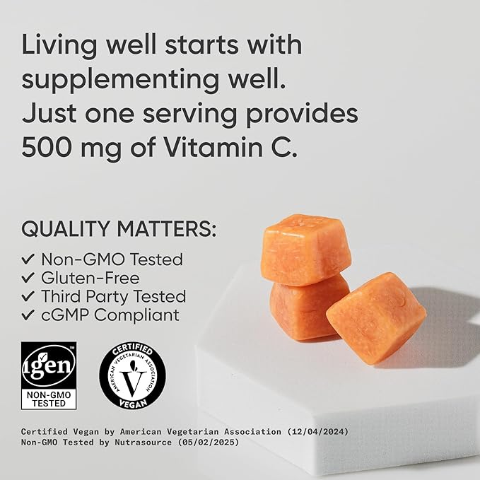 Sports Research­® Vitamin C Gummies | 500 mg Vitamin C | Sugar Free Gelatin Free Vegan Certified &amp Non-GMO Tested | Immune &amp Antioxidant Support 60 Gummies