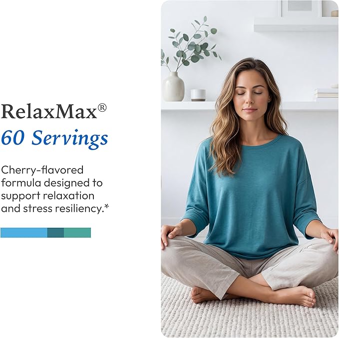 XYMOGEN RelaxMax Drink Mix - Promotes Relaxation Stress Resiliency + Hormone Support - Magnesium Powder with Myo-Inositol GABA L-Theanine - Cherry Flavor Mood Support Supplement (8.25 oz)