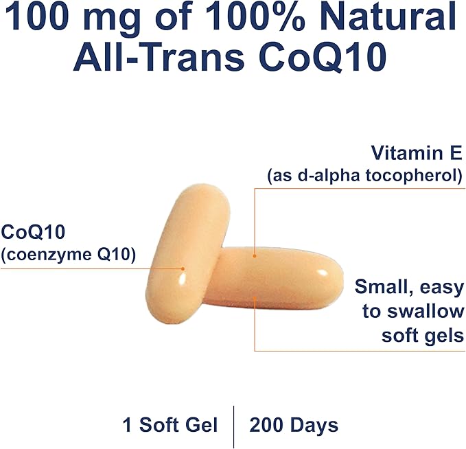Carlson - Co-Q10 Co-Enzyme Q10 100 mg Energy Production &amp Heart Function 200 Softgels