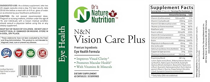 Dr's Nature &amp Nutrition Vision Care Eye Vitamins &amp Eye Supplement with Lutein &amp Zeaxanthin for Macular Health &amp Blue Light Protection