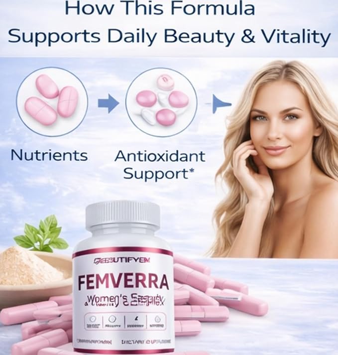 FEMVERRA Women 40+ Beauty &amp Anti-Aging Complex – Collagen Vitamins Amino &amp Herbal Extracts for Skin Elasticity Hormone Balance Curves &amp Energy – Support a Youthful Glow Firm Curves &a