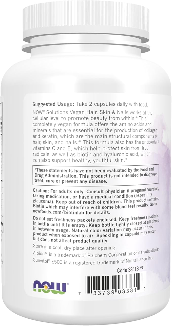 NOW Foods Solutions Vegan Hair Skin &amp Nails Nutritional Support with 5000 mcg Biotin 90 Veg Capsules