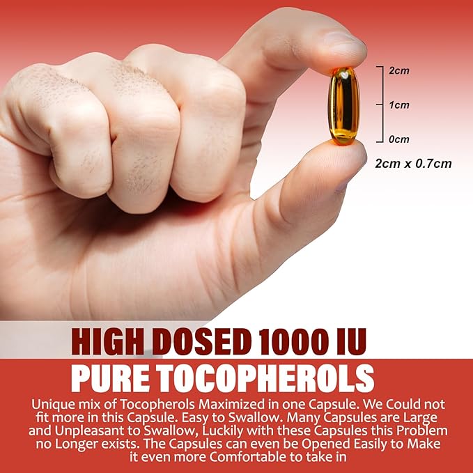 Vitamin E 1000 IU Ultra Tocopherol 450mg Vitamin E Vegan – All 4 Tocopherols - Alpha Tocopherol + Beta Tocopherol + Gamma Tocopherol + Delta Tocopherol– Unique d Alpha (60)