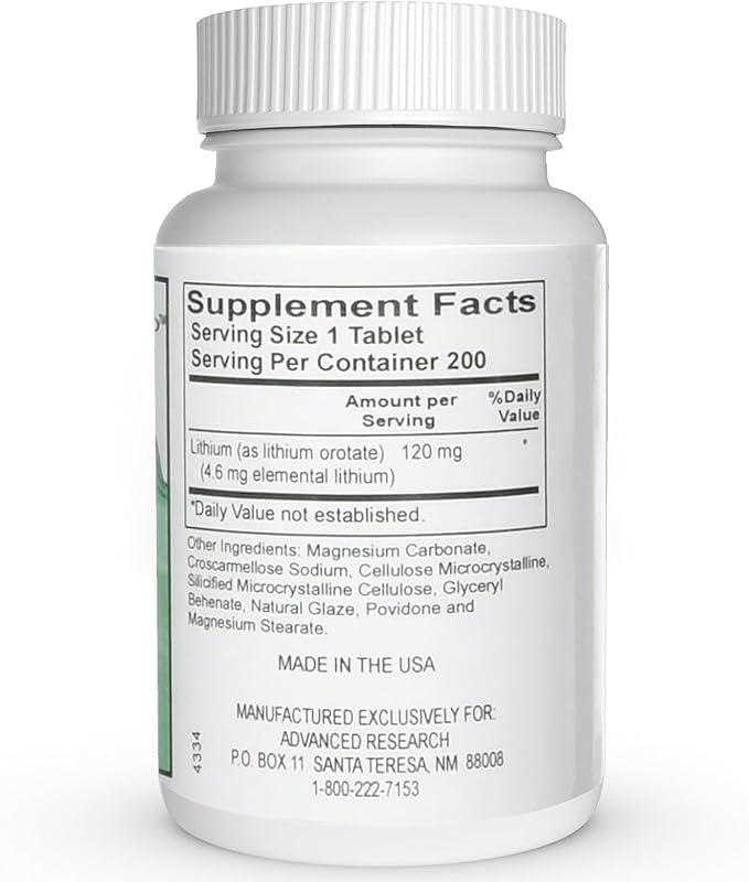Dr. Hans Nieper Lithium Orotate 5mg 200 Count Lab Tested Non-GMO Gluten Free Vegan Friendly Supports Brain Health